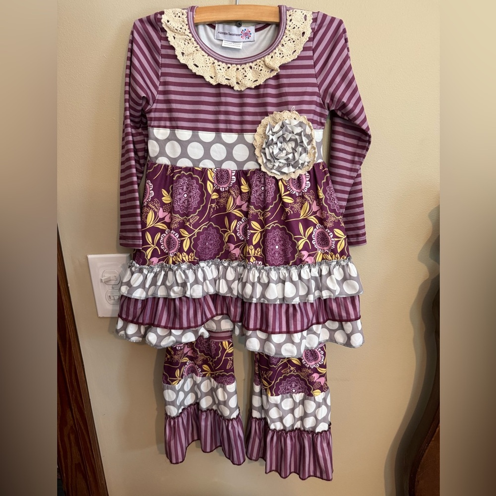 Adorable Sweetness - Boutique Floral Ruffle Party Outfit Plum Purple |Size 4|